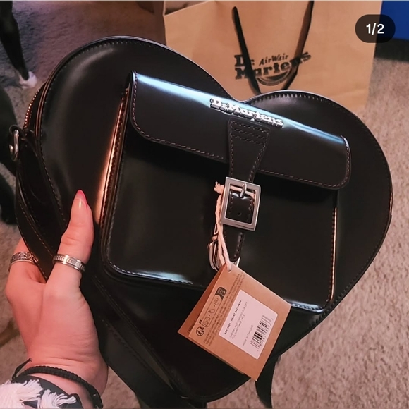 Dr. Martens, Vegan, Heart Shaped Bag / Backpack (Color Cherry Red Arcadia) - Picture 8 of 9